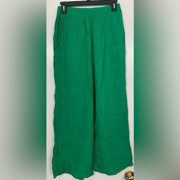 9 Seed Wide-Leg Cotton Gauze Pants Green Size Small - Picture 2 of 7